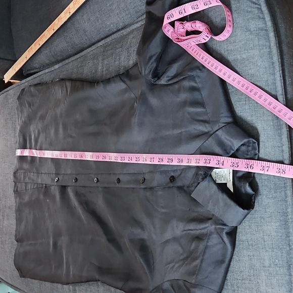 Black 100% Silk Beaded 3/4 Sleeve Fitted Button Down Lined Tunic Sz6 - Picture 11 of 12